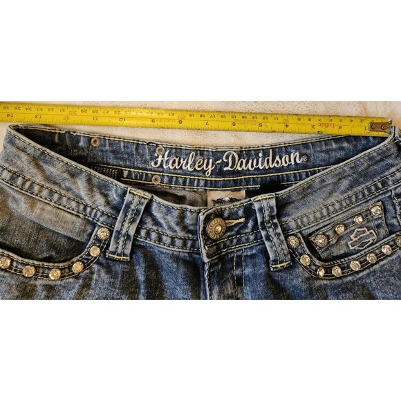 Harley-Davidson Women’s Tapered Jeans Embroidered Rhinestone 28W Sz:6 Y2K - Picture 12 of 16
